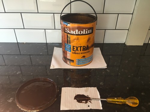 Sadolin extra robuste Holzlasur JAKOBIN NUSSBAUM 5 L gebrauchte Dose.