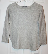 INCASHMERE Cropped Gray Cashmere Pullover Sweater Rounded Hem Women's Size Small