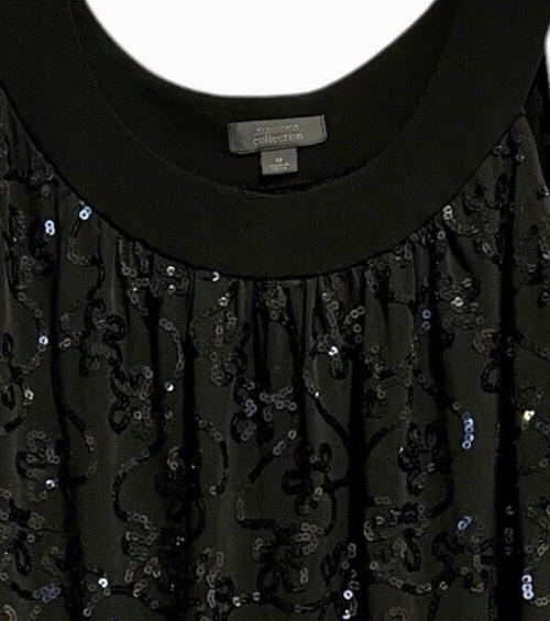 Vestido de festa elástico DressBarn Collection feminino tamanho 12 preto lantejoulas sem mangas - Imagem 3 de 4