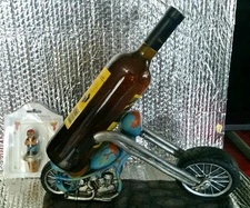 NEW  Motorcycle Wine Bottle Holder Chopper with Biker cork stopper.  13.6 in .