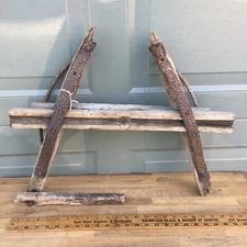 Primitive Farm Cart Part  Rustic Wall Hanger  Weathered Barn wood / Cast Iron #2
