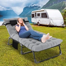 Folding Camping Cot Tri-Bed w/Mattress 4 Position Adjustable forTravelling Gift