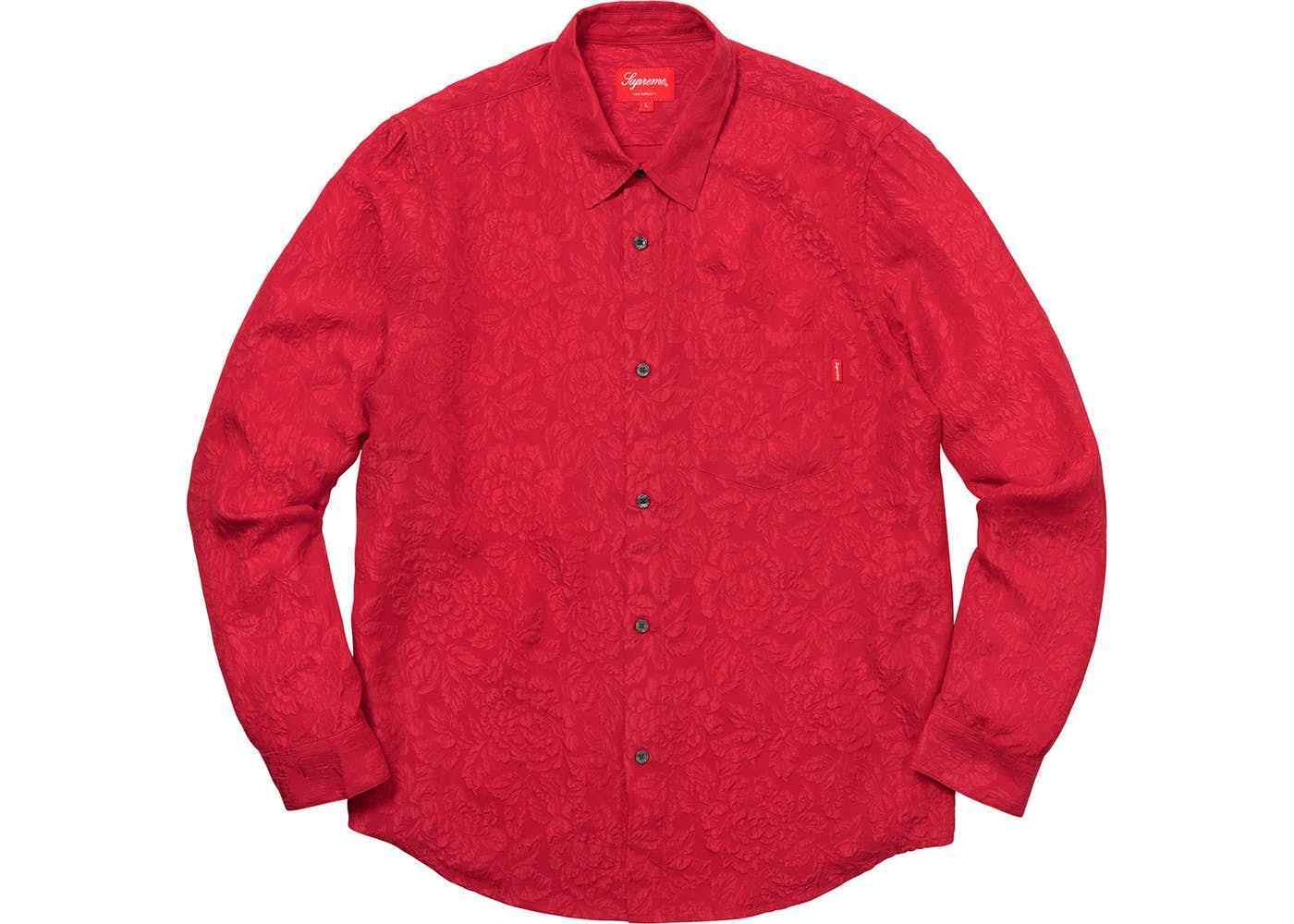 Supreme SS18 Floral Silk Jacquard Shirt Red Size SMALL