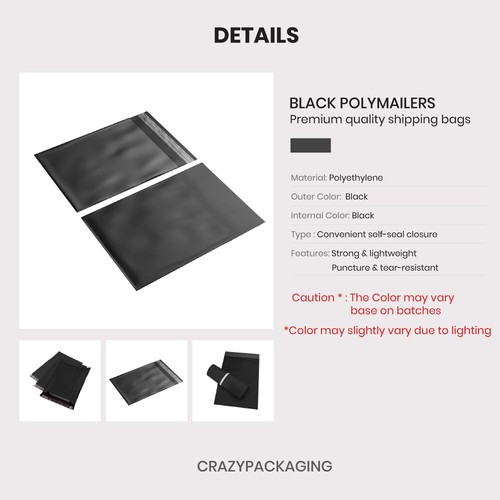 200x 4 Sizes Black Poly Mailer Plastic Satchel Courier Self Sealing Shipping Bag - Picture 2 of 12