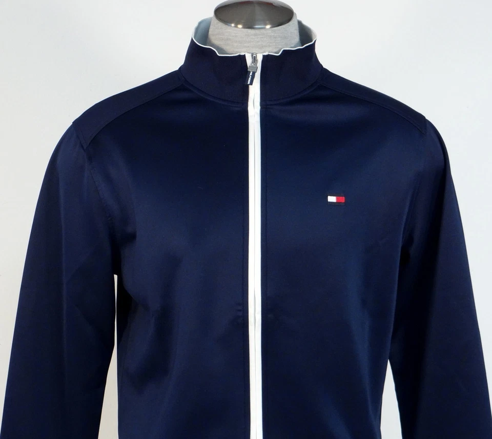 Tommy Hilfiger Golf TH Tech Azul Marino y Blanco Cremallera Frontal Chaqueta de Pista Para Hombre Nueva con Etiquetas Foto 2 de 4