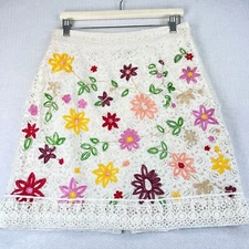 SWEET SINAMMON Womens L Embroidered Floral Lace Skirt Side Zip Fully Lined