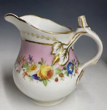 4 7/8" Antique Hand Painted Flower Porcelain Creamer Jug Pitcher European