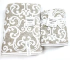 COMMON THREAD BEIGE TAN,WHITE DAMASK DESIGN COTTON,BAMBOO RAYON BATH,HAND TOWEL