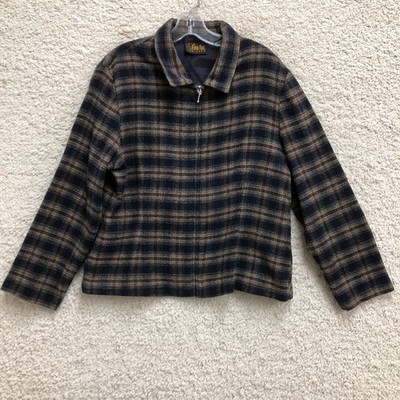 VINTAGE David Paul Jacket Large Wool Brown Plaid Full Zip Long Sleeve Womens L