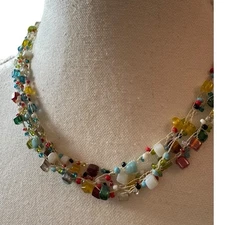 Y2K Multicolor Vintage Crystal Bead Multi Layer Necklace Boho Hippie ZAD