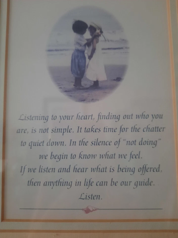 Framed Inspirational Quote with Picture of Children on Beach, "Listen" Author Un - Image 2 of 4