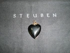 STEUBEN GLASS Black Mirror Heart Pendant or Charm - Good Condition
