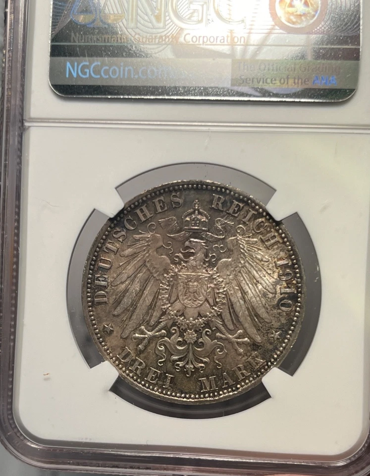 1910-D Germany-Bavaria Silver 3 Mark  NGC MS 64 Freshly Graded - Image 3 of 3