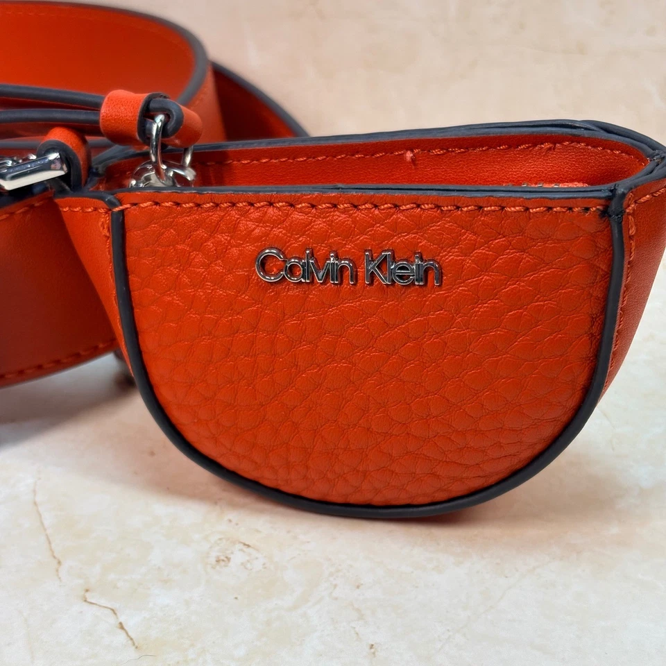 Calvin Klein Chipre Naranja Cuero Cartera Correa Bolso Bolsa Conjunto Plateado Herrajes Foto 2 de 4
