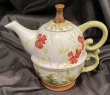 TEA FOR ONE TRACY PORTER VANILLA #1221350 INDIVIDUAL TEA POT LID CUP 7”T W Label