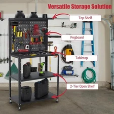 Workbench with Pegboard 32" Tool Organizer Metal Work Table Shelves Tool Holders
