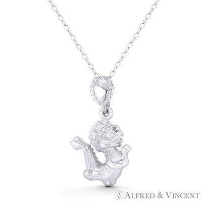 Baby Drache Shenlong Charm Chinesischer Feng Shui Talisman 925 Sterling Silber Anhänger