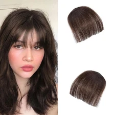 Clip-in Hair Bangs Extensions,with Invisible Clips Airy wispy bangs, Brown 