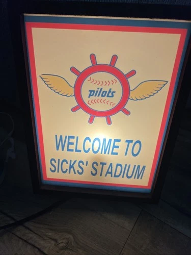 11”x9” Seattle Pilots (Mariners) Baseball Sick’s Stadium Sign Light Lamp Vintage