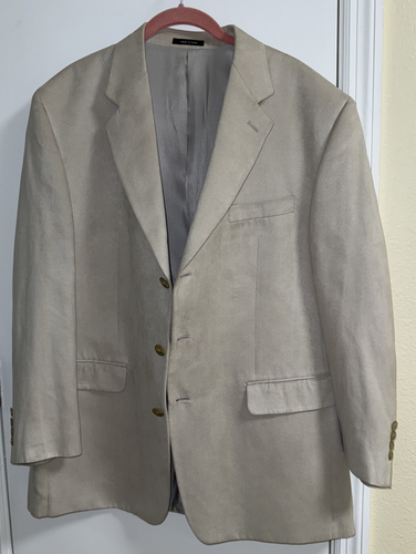 Chaps Size 43R Beige Micro Suede Polyester Beige Sport Jacket/Blazer EUC - Picture 4 of 12