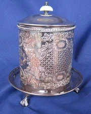 Viners of Sheffield Alpha Plate Lidded Biscuit Jar Tea Caddy Under Tray England
