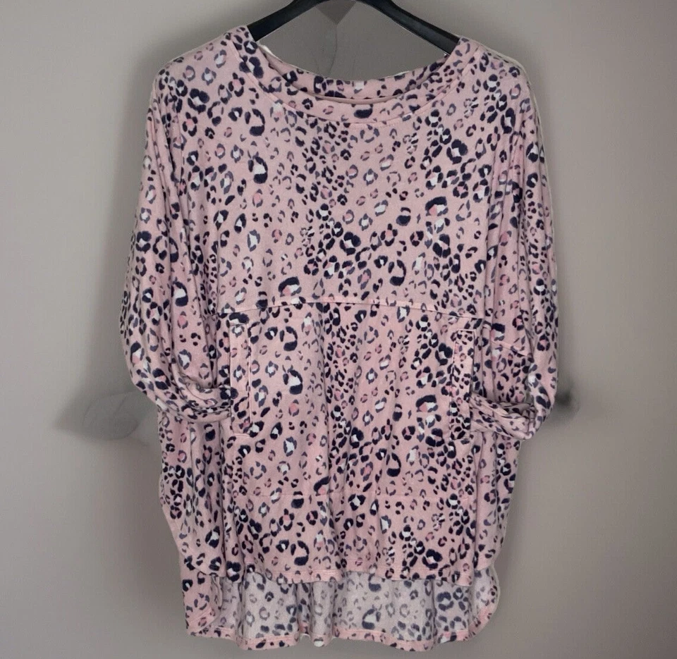 Carole Hochman Women’s Velour Fleece Pajamas Pink Cheetah 2 Pc Set Plus Size 2X - Image 2 of 4