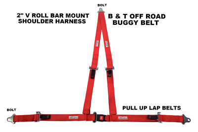 RED OFF ROAD 2'' PUSH BUTTON V MOUNT HARNESS 3 POINT BUGGY BELT
