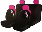 8 Piece Pink Black Heart Flower Blooms Car Seat Headrest Covers Girly Set 81490c