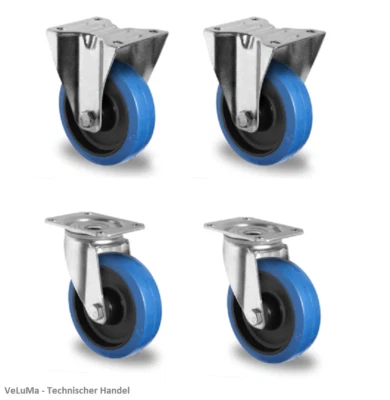 VELUMA Satz Blue Wheels Transportrollen 80 100 125 160 200 Schwerlastrollen Vollgummi