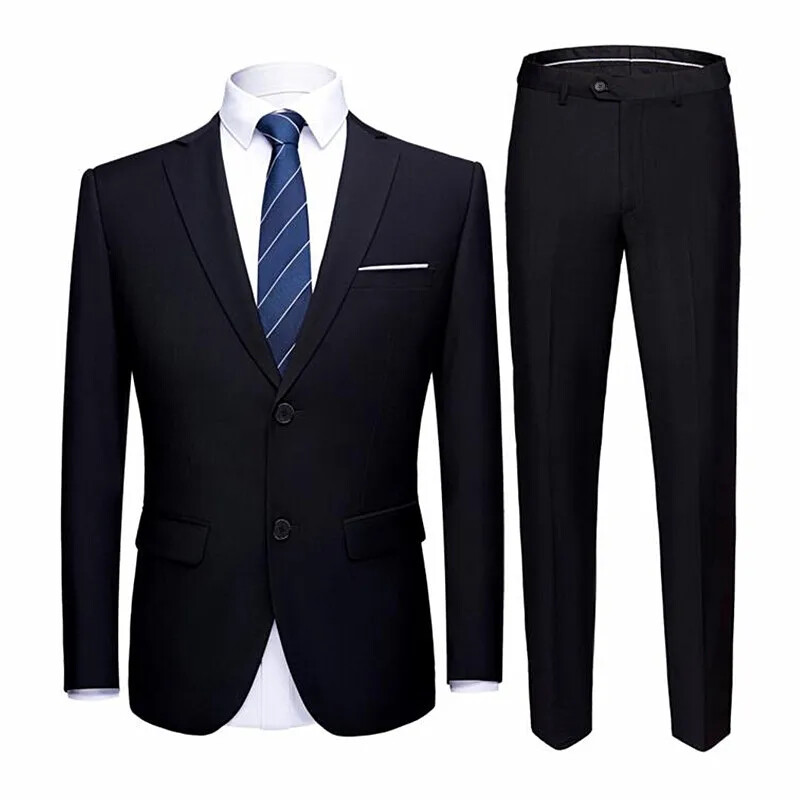 Jacket Pants 2 Pieces Set Men's Dress Wedding Groom Suit Coat Blazers