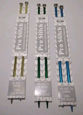 New lot of 3 aluminum knitting needles sizes 8, 9 & 10