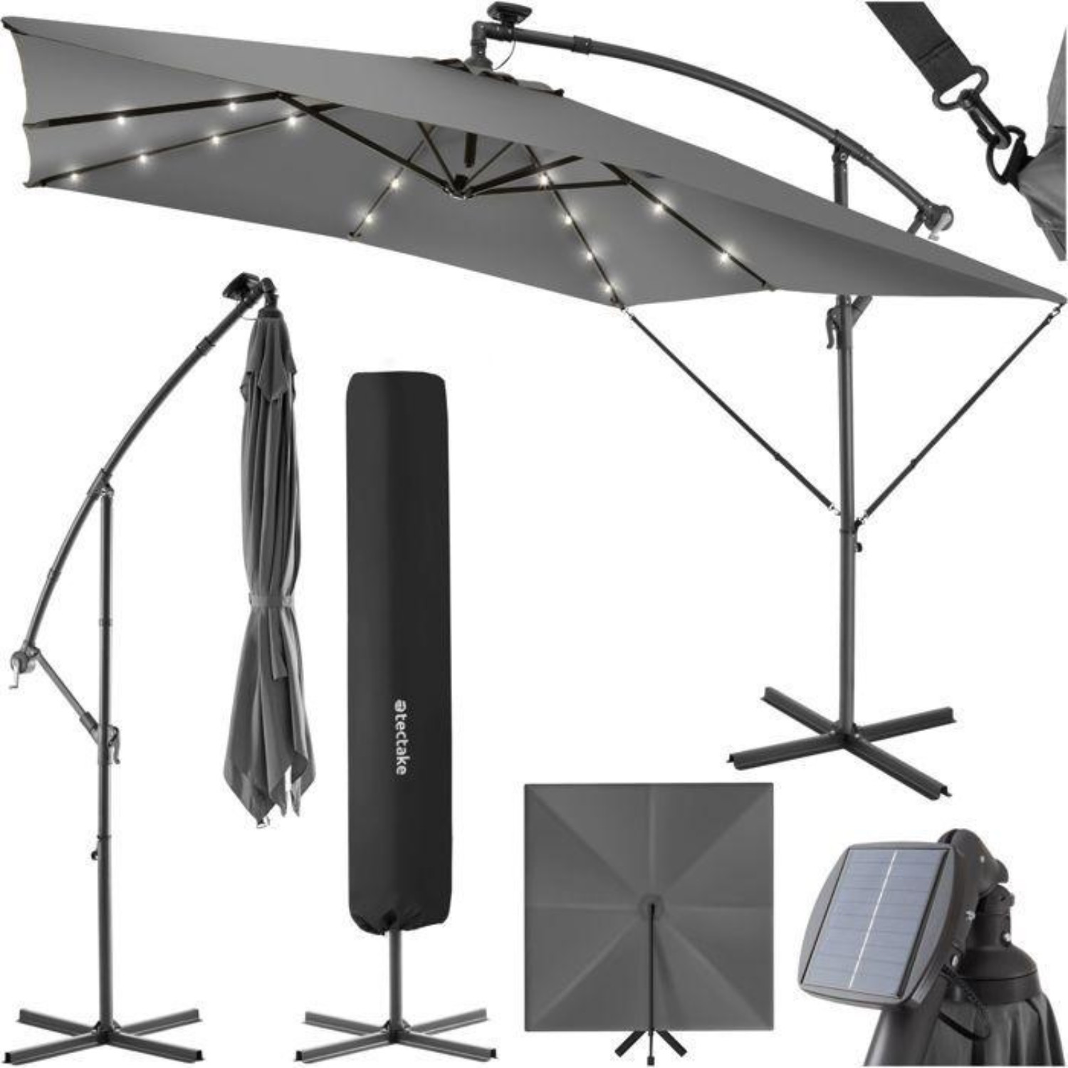 Parasol LED solaire TecTake Sunna en aluminium résistant blanc