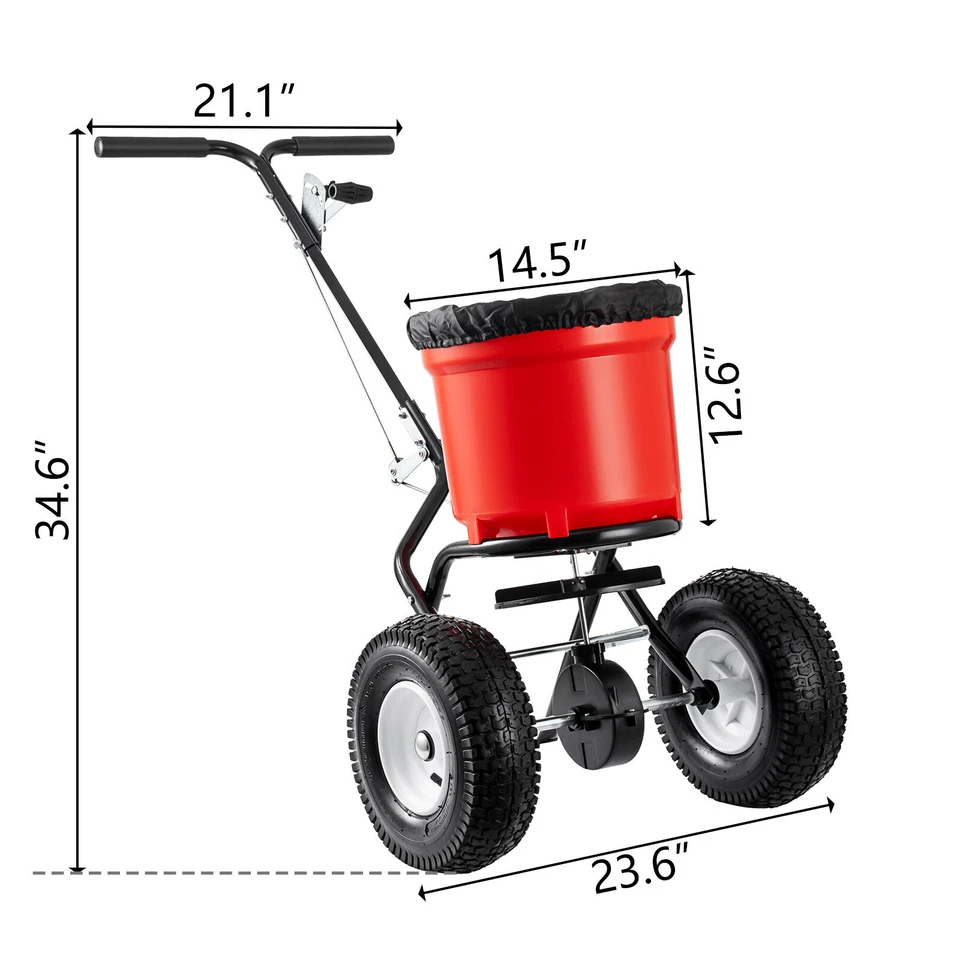 Esparcidor de fertilizante de transmisión comercial de 90 lb para caminar detrás empujar sembradora de jardín rojo Foto 3 de 4