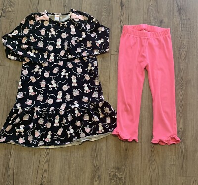 GYMBOREE Poodle & perfume print Tres Chic Dress with pink legging outfit Size 12