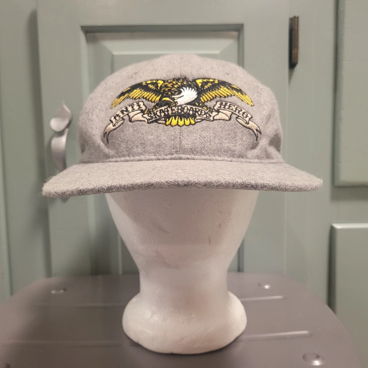 Anti Hero Skateboards Grey Wool Blend Eagle Spellout Skate Snapback Hat Cap