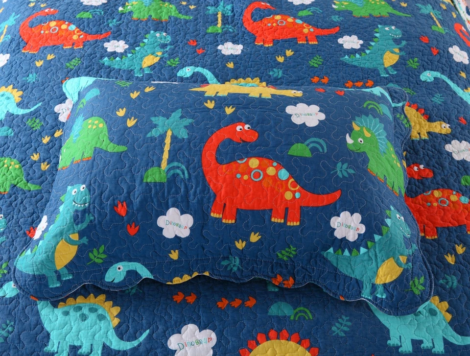 100% Cotton Kids Quilt Bedspread Comforter Set Throw Blanket for Boys Dinosaur - Image 4 of 4