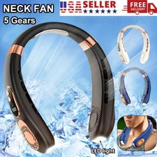 5-Speed Portable Neck Fan USB Rechargeable Bladeless Hanging Colorful Lighting