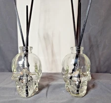 Glass SKULL Set of (2) Reed Diffusers | Gothic Home Fragrance | 3" Accents
