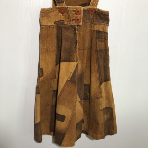 Vintage Overall Dress Women XS Brown Rust Patchwork Corduroy Prairie Romper - Picture 9 of 13