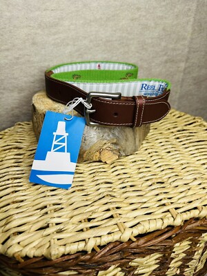 REEL POINT SHELTER ISLAND Member Belt  Oak Hill Country Club Green 32 Rare NWT