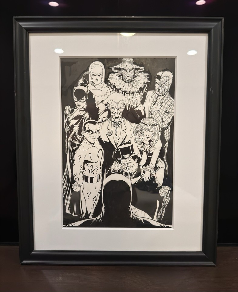 Batman Rogues Gallery by Jim Calafiore. 11x17� art framed in 21x18� Comic Art