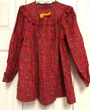Vintage Kate Greenaway Red Green Floral Dots Girls Dress Size 6 VGUC