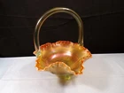 Fenton Aqua Marigold Opalescent Iridescent Glass Drape Drapery 3 Toed Basket #2