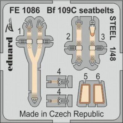 Eduard Zoom Fotoätzteile Bf 109C seatbelts STEEL für MODELSVIT 1:48 Art. FE1086