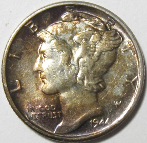1944-D Mercury Dime - Rainbow Toning AU/UNC - #11106-15