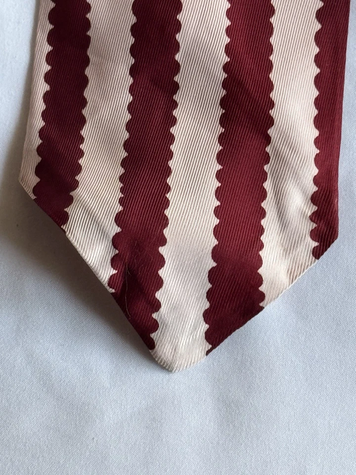 Corbata vintage Regal Cravat rosa pálido, rayas granates corbata ancha para hombre 48” L Foto 3 de 4