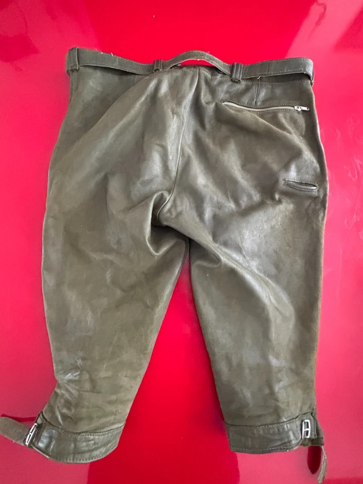 Vintage Pantalon lederhose court cuir lisse Gutos west Germany vert T: 46 - Photo 2/4