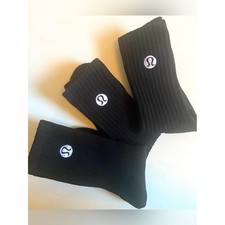 NWOT lululemon athletica Black Ribbed Crew Socks with White Logo - 3 Pack