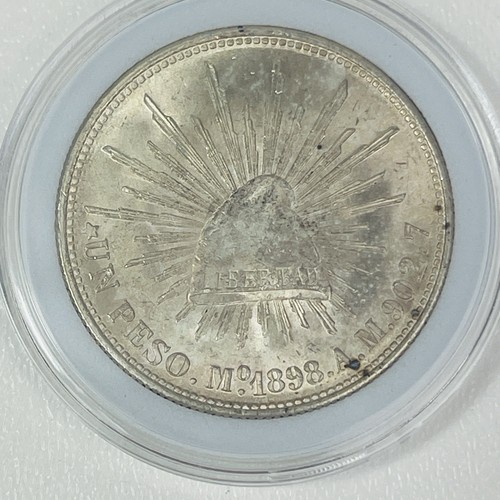 1898 México Plata Un Peso Mint Libertad Gorra Y Rayos Libertad - Imagen 5 de 6