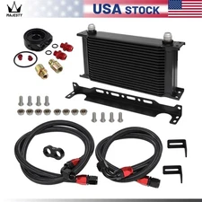 Universal 19 Row Engine Oil Cooler Kit + Sandwich Plate + AN10 Oil Lines Kit BK